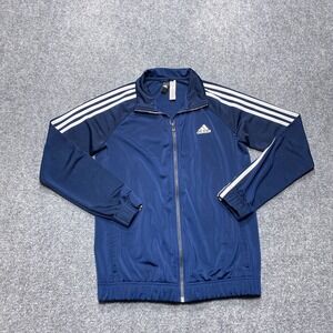 Adidas Jacket Womens Medium Blue White Track Quarter Zip 3 Stripe